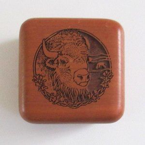 Wilderness Woods Bison Trinket Box Carved Buffalo Image On Lid 1993